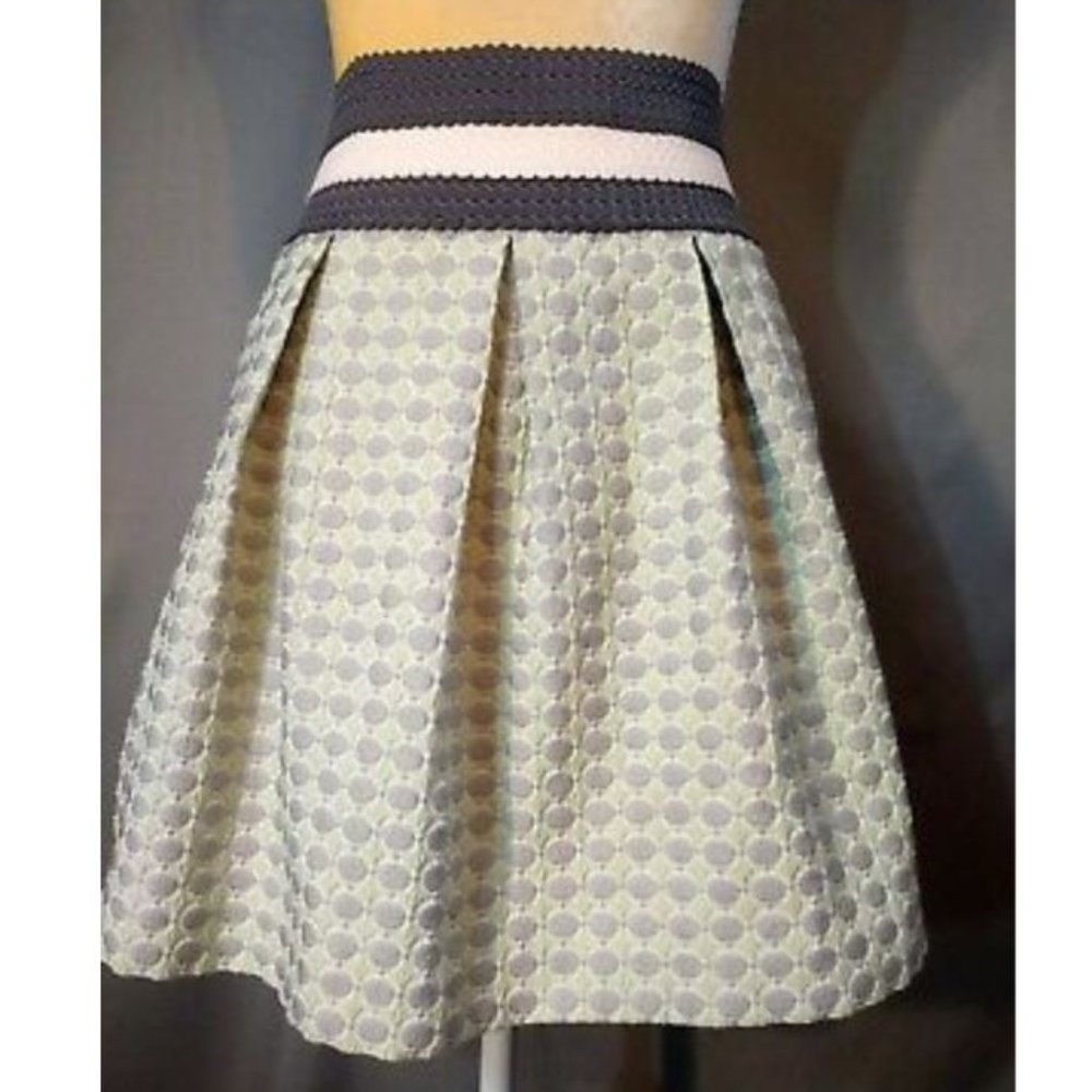 Anthro Maeve Mint & Grey Jacquard Polka Dot Skirt!